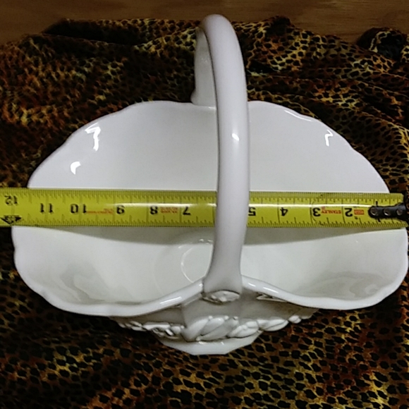 Milk Glass fruit basket 12in long 10.5 in tall - Picture 6 of 8